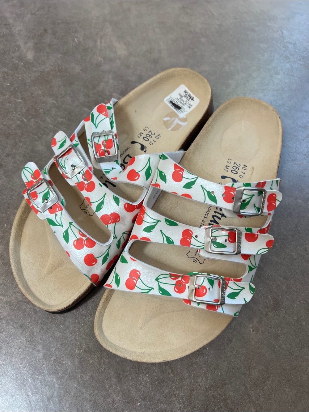 Women’s Betula by Birkenstock Triple-Strap Cherry Print Sandals - White/Red - Picture 5 of 10